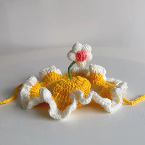 Puppy in funny knitted pet hat