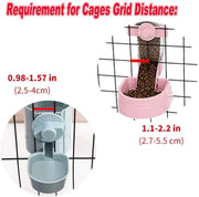 Cage-mounted food container for cats, dogs, rabbits