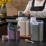 Plastic pet food canister for dry cat, dog, or fish food