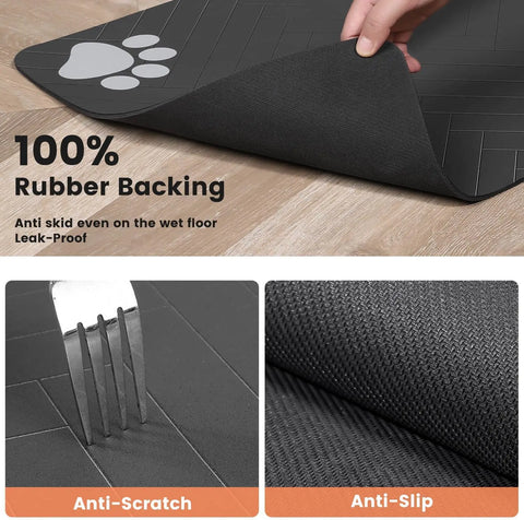 Pet food and water mat with absorbent surface
