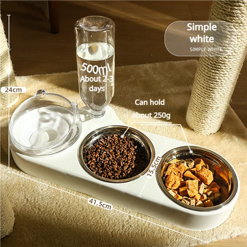 Dual pet bowl with base and water container
