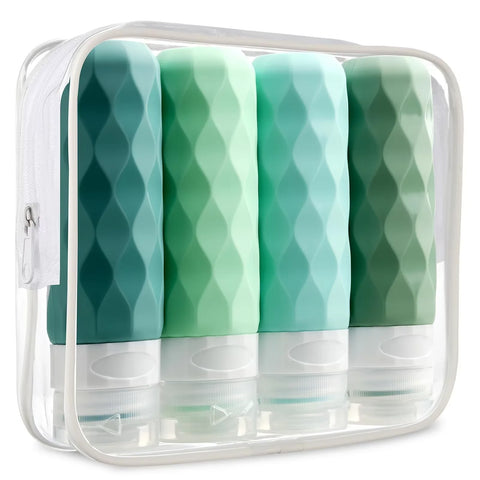 Compact toiletry bottles set for carry-on luggage