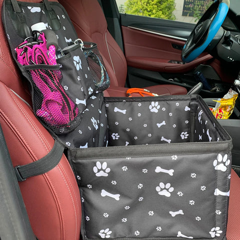 Durable dog car booster seat with side storage compartments