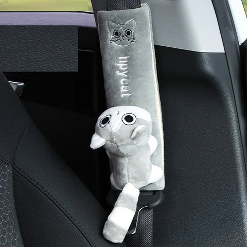 Universal car seat belt pads with plush animal cushion