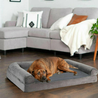 Orthopedic dog bed with bolster and washable cover"