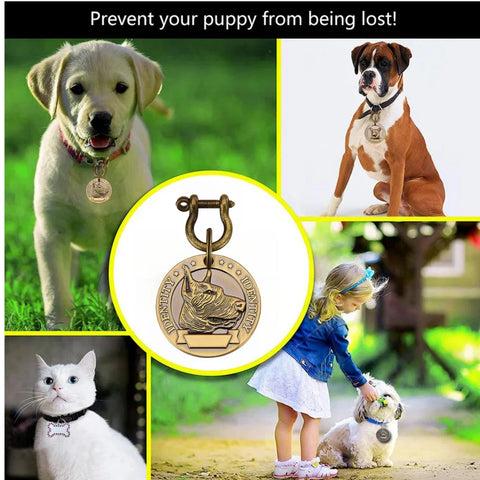 Personalized pet ID tag for dogs and cats, featuring a breakaway design to prevent pets from being lost.
