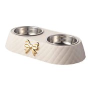 Pet accessory double bowl with stainless inserts