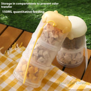 Compact pet food carrier with built-in bowl