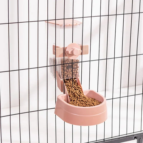 Cat and puppy food dispenser with water bottle