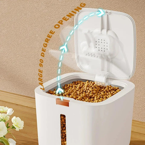 Durable plastic food container for pets or pantry use