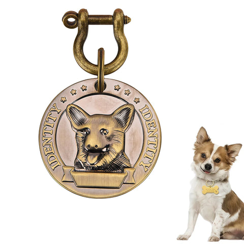 Personalized pet ID tag featuring a dog design, ideal for collar identification with a breakaway feature.