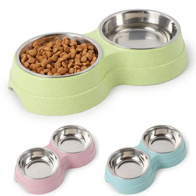 Double pet bowls for food and water