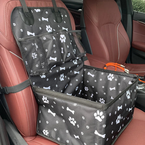 Durable dog car booster seat with side storage compartments