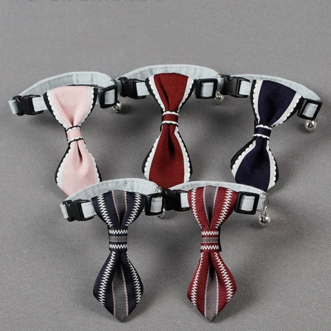 Soft Oxford dog collar with bow tie and bell for small to large pets