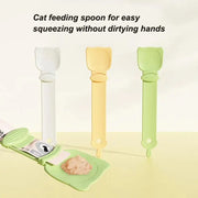 Cat treat strip dispenser and food scoop combo