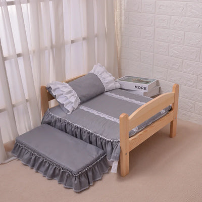 Cute solid wood dog bed with full bedding set, removable and washable
